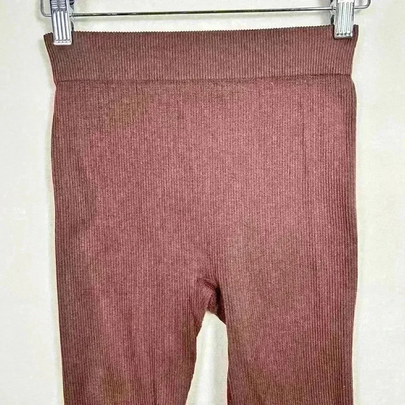 ZARA Casual Ribbed Brown Lounge Seamless Leggings Yoga Pants Women M/L - Picture 3 of 8